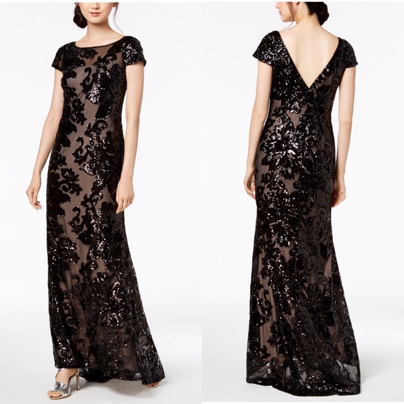 calvin klein black sequin gown